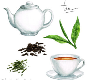 紅茶などの茶葉とポットのセット